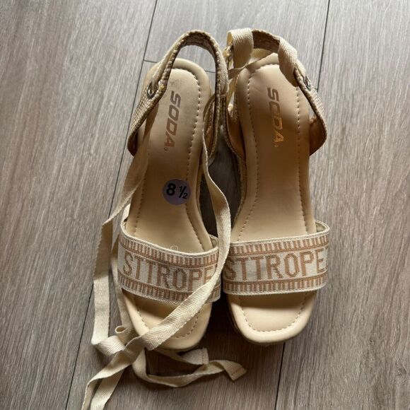 Soda Times City Embroidered Wedge Heel Bone Natural/beige/Khaki St Tropez Laced - Picture 11 of 12